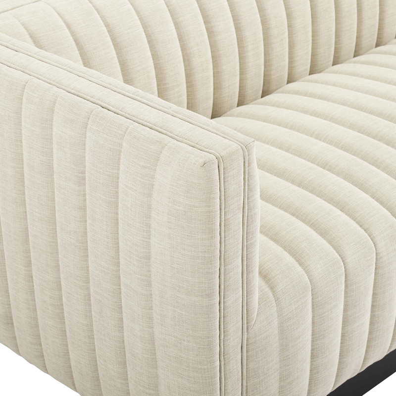 Modway Conjure Channel Tufted Velvet Sofa, Beige Polyester Blend