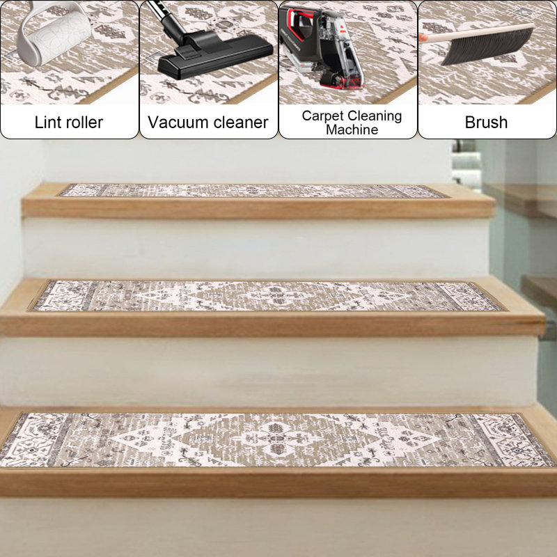 Tapis d'escalier intérieur antidérapant Michalah (ensemble de 15), Brun/beige