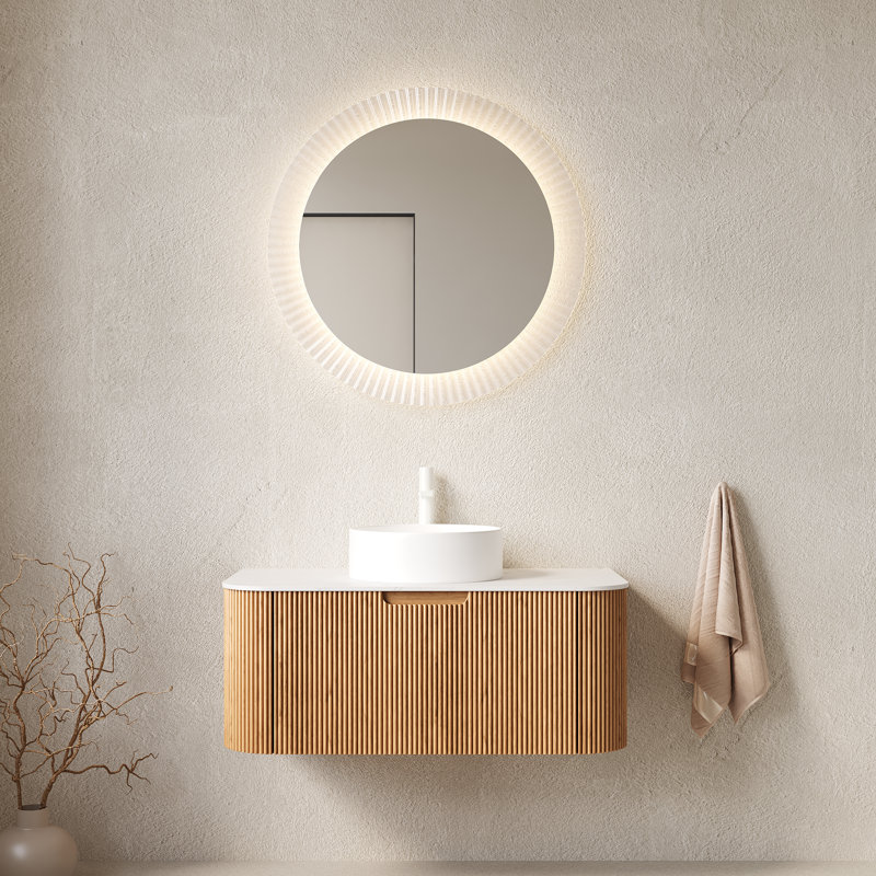 Meuble-lavabo de salle de bain avec lavabo, armoire de rangement de salle de bain à bords arrondis flottants avec tiroir, lavabo en marbre artificiel sans robinet, pré-assemblé,