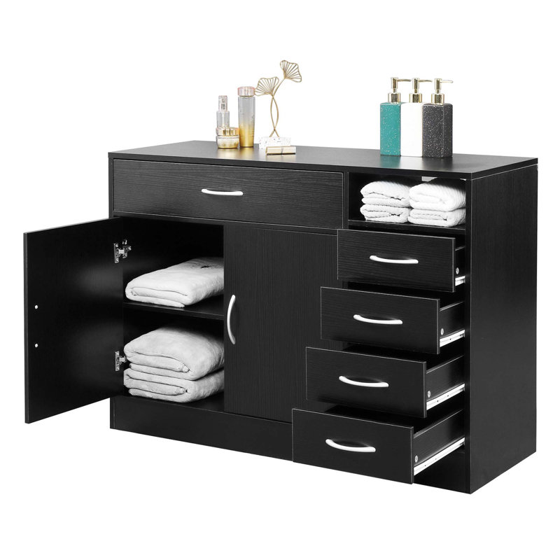 Armoire de salle de bain en MDF avec portes doubles en triamine et cinq tiroirs
