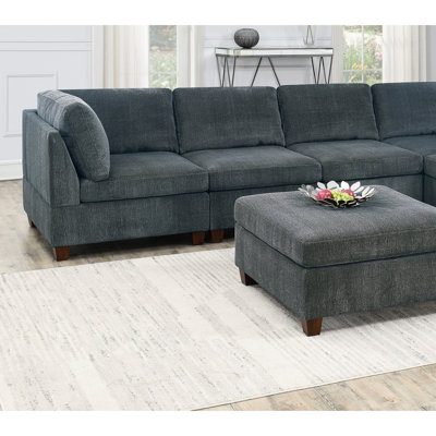 Spacieux canapé modulaire en chenille gris modulaire 8 pièces avec mousse pour le salon Canapés d'angle ultra doux 2X, 4X chaises sans accoudoirs et repose-pieds Décoration moderne