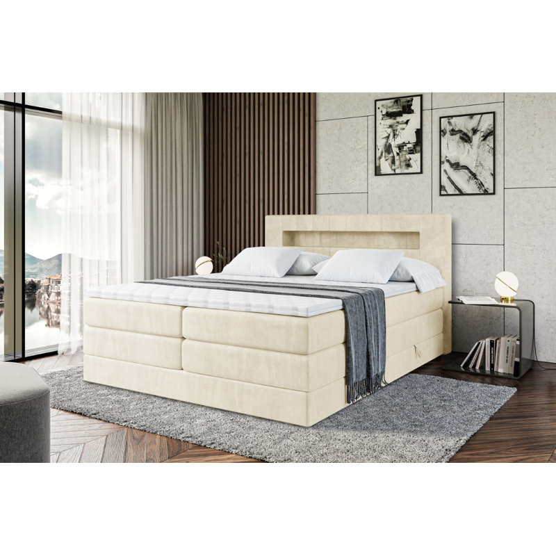 Daigle Divan Bed with Mattress, 200 x 200 cm, Beige