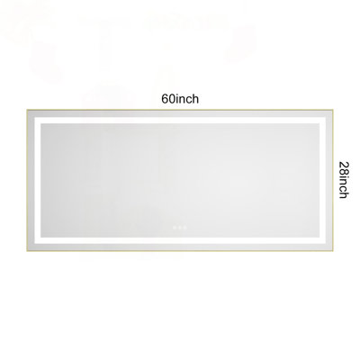 Miroir de salle de bain à DEL avec cadre en aluminium et antibuée, 60 x 28 pouces