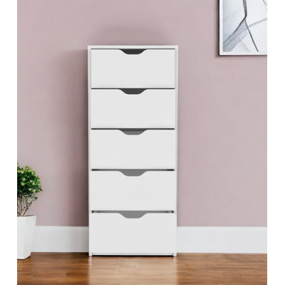 18" White Wood Five Drawer Dresser
