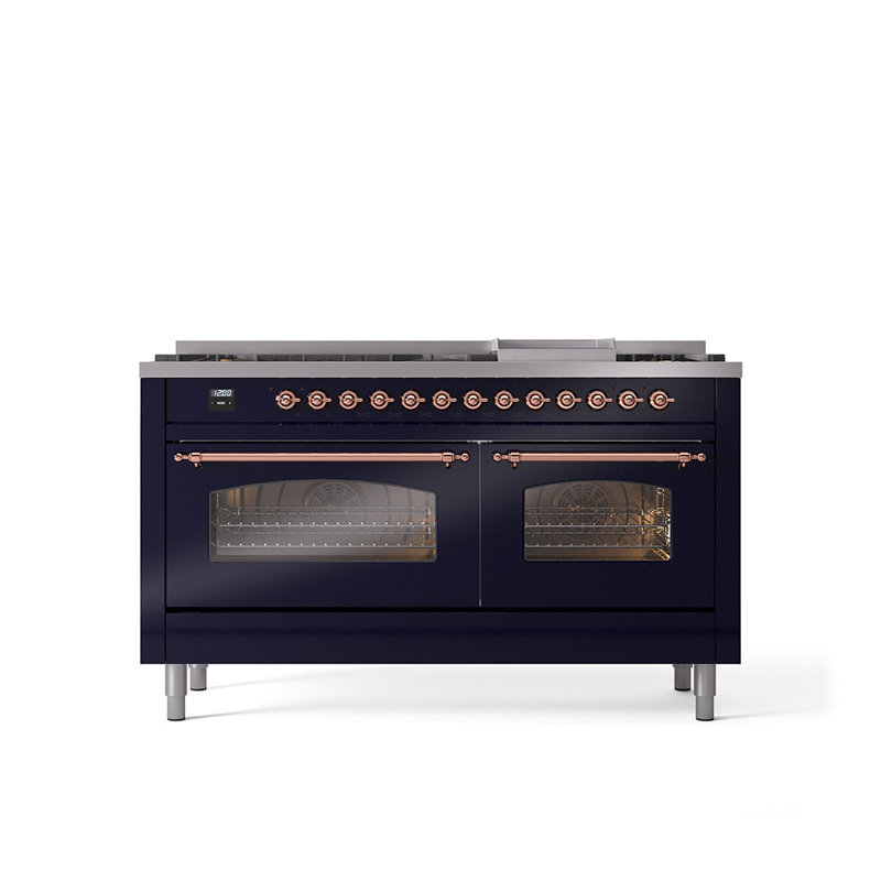 ILVE Nostalgie II 60 Dual Fuel Range, 9 Burners, Griddle, Liquid Propane, Antique White/Bronze