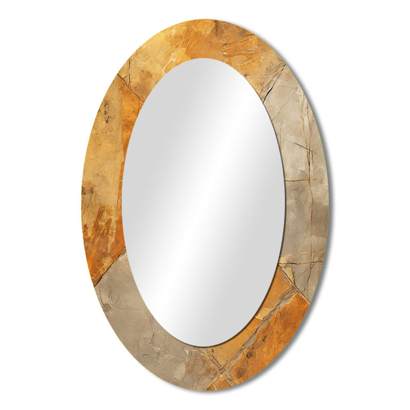 Charm mosaïque mosaïque abstraite dorée - miroir mural ovale moderne doré, H 36 po x l 24 po