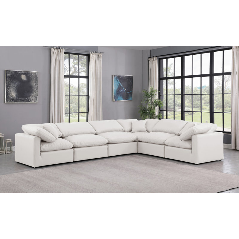 Itala Upholstered L-Shaped Sectional Reversible, Cream Vegan Leather
