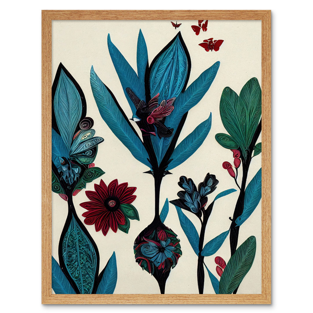 Abstract Paper Quilling Blooms Flowers Butterflies - Art Prints