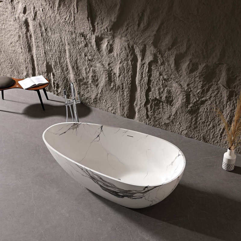 Baignoire autoportante 59 po, Marbre blanc