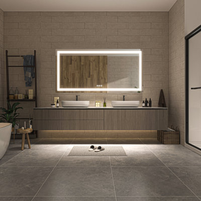 Miroir de salle de bain DEL homologué UL avec éclairage avant et arrière, intensité lumineuse réglable à 3 températures de couleur, fonction antibuée et mémoire