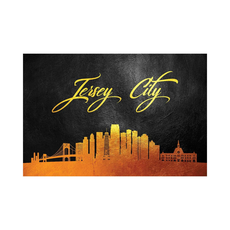 Jersey City New Jersey Gold Skyline by Adrian Baldovino - Wrapped Canvas Print, 20.32 cm H x 30.48 cm W