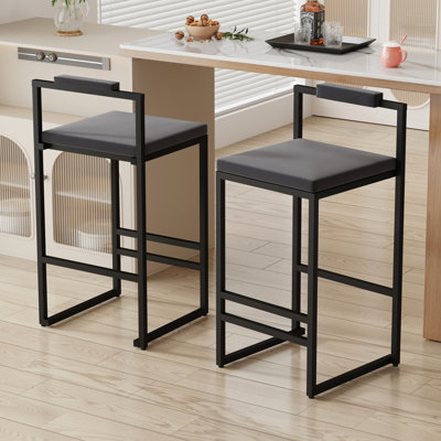 Modern Gray Velvet Bar Stools With Footrest And 220 Lbs Capacity, Quick Setup, Of 2 For Indoor Use Black Frame Stools, High - Density Foam Cushion, Kitchen Islands