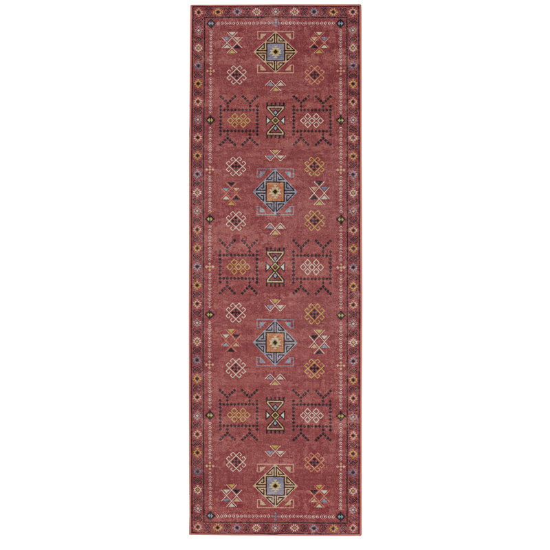 Tapis rouge / crème Maril Austell, Tapis de couloir 1 pi 6 po x 8 pi