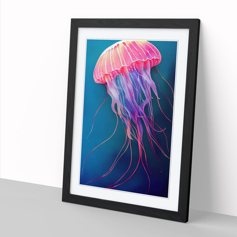 Watercolour Jellyfish - Single Picture Frame Print, 34cm H x 25cm W x 2cm D, Walnut