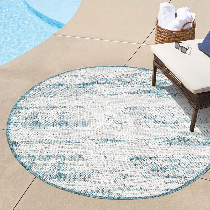 Tapis intérieur / extérieur bleu sarcelle Cartago, Rond 3 pi
