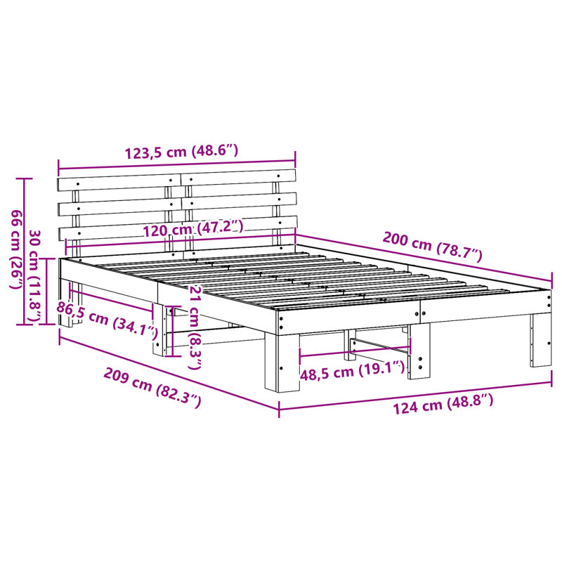 Bed Frame Solid Pine Wood, 120 x 200cm, Wax Brown