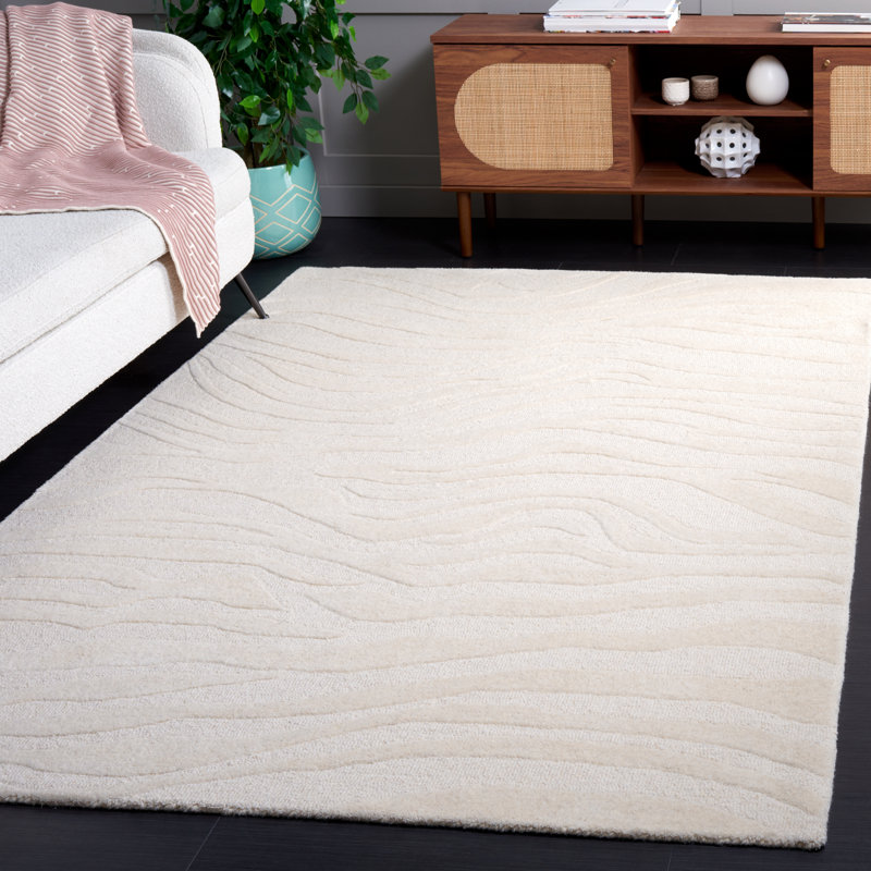 Burleson Abstract Hand Tufted Wool Area Rug in Ivory, Rectangle 5' x 8'