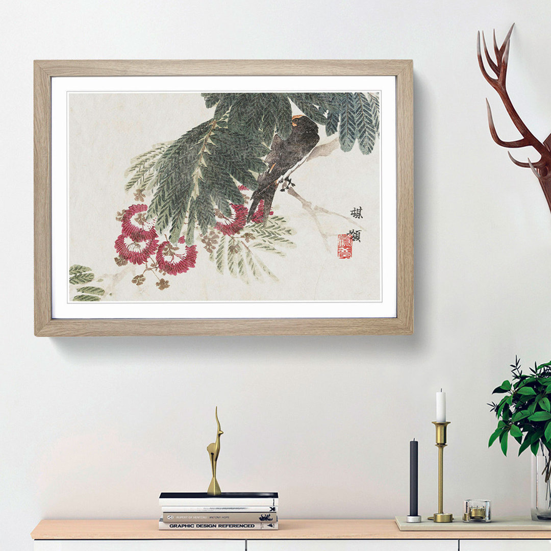 Bird Hiding in the Tree by Kono Bairei - Framed Print