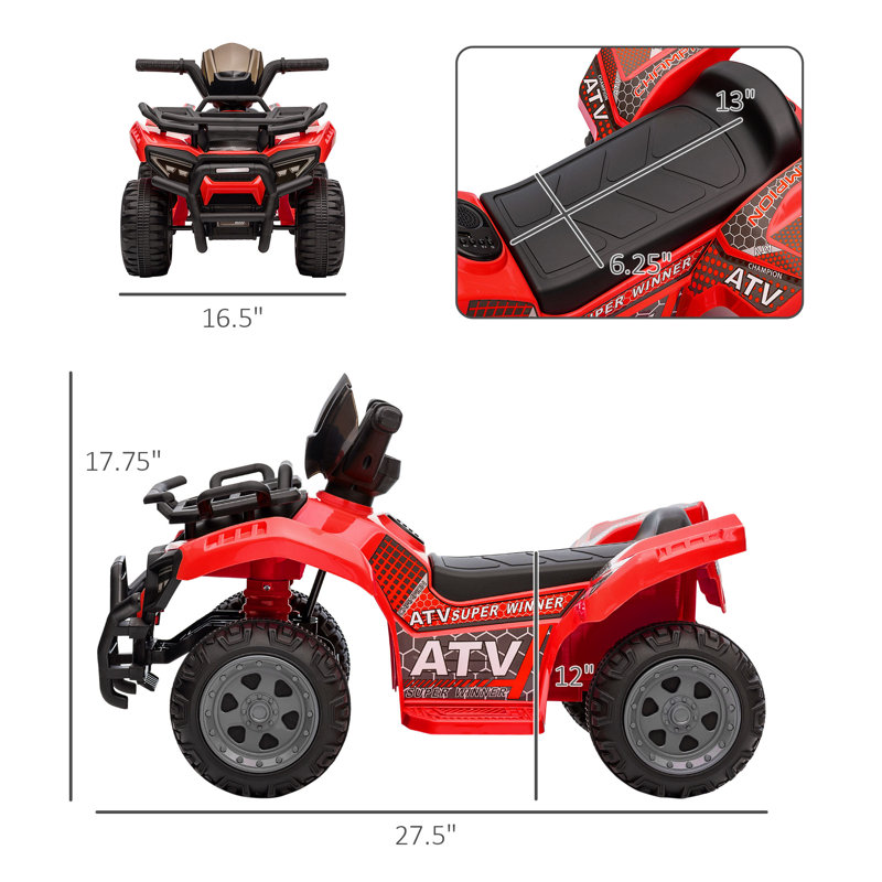 Red 6V Battery Powered Kids Quad with Working Headlights