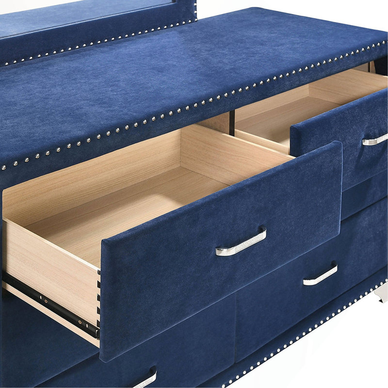 Commode rembourrée 6 tiroirs Luxury, Bleu