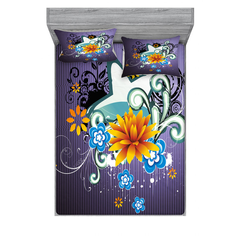 Ensemble de draps florales et tourbillons stars, Ensemble de drap pour grand lit avec drap-housse