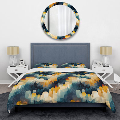 Beige And Blue Geometric Constellation II Geometric Shapes Duvet Cover