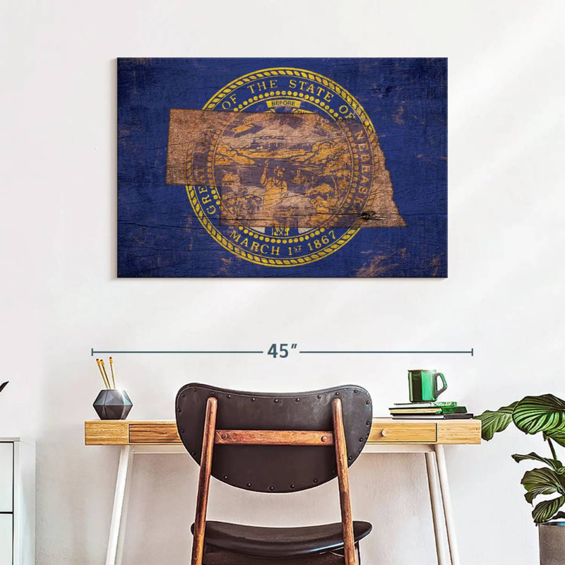 Borges State Map Over Nebraska Flag, 26" H x 39" W