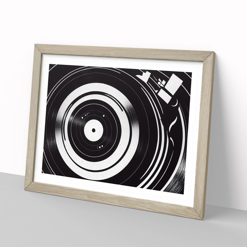 Masterful Vinyl Record Abstract - Single Picture Frame Print, 46cm H x 64cm W x 2cm D, Oak