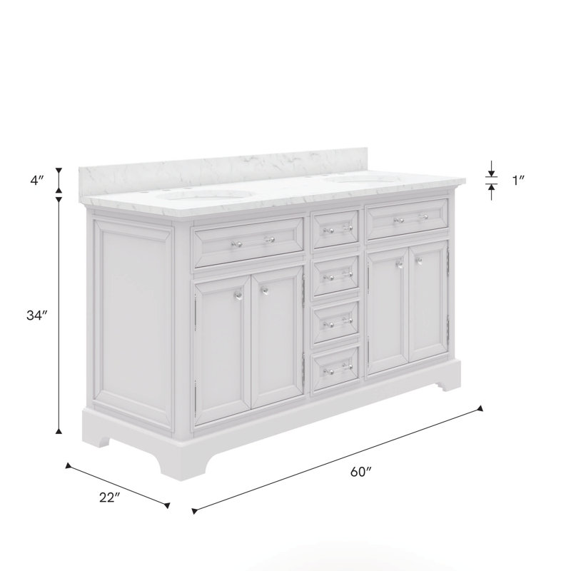 Derby 60'' Double Bathroom Vanity with Marble Top with Mirror, White
