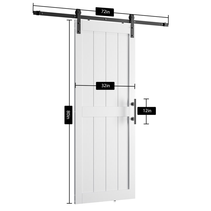 Porte de grange en bois manufacturé avec quincaillerie d'installation, Blanc, 32 po x 80 po