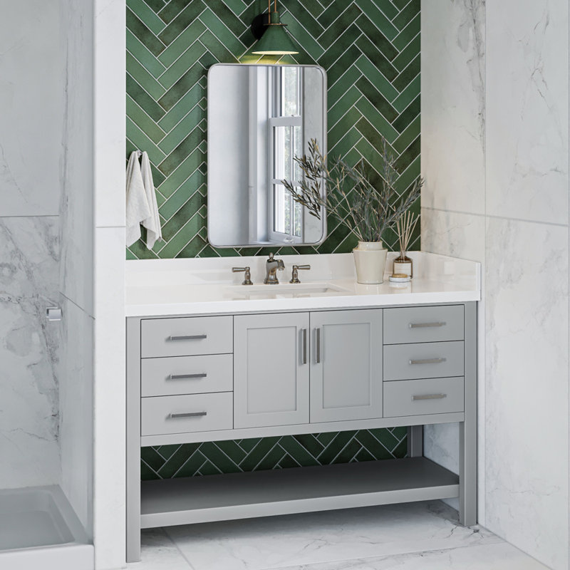 Ensemble de meuble-lavabo simple 55 po Moille Laveda, Gris, Rectangular