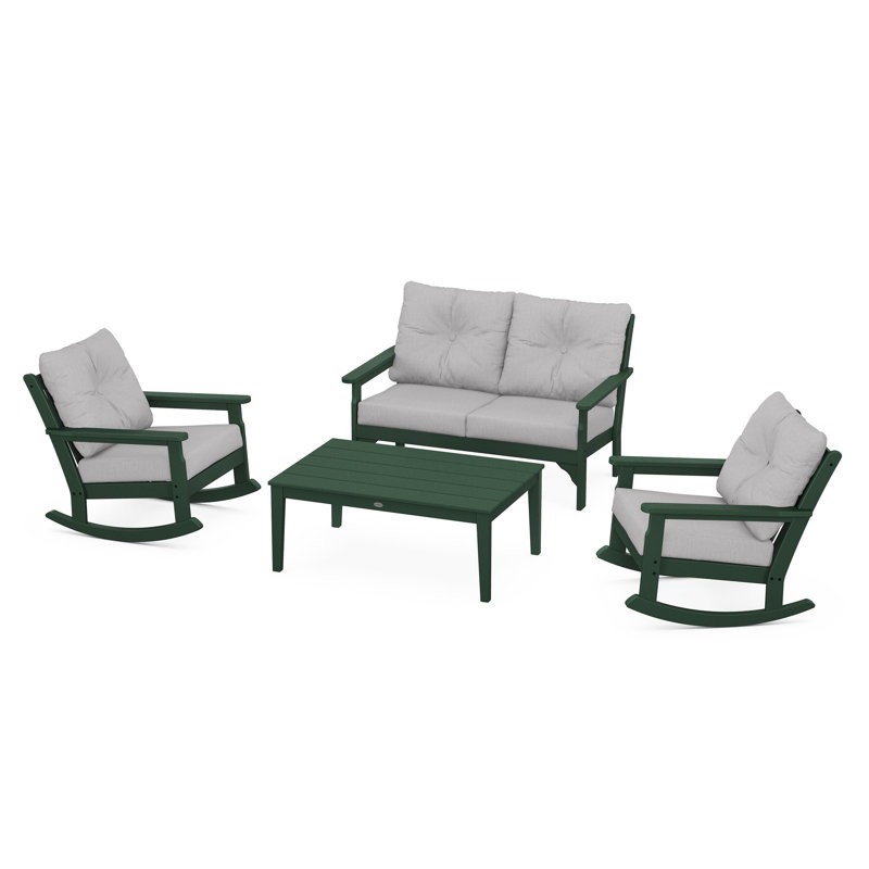 Vineyard 4-Piece Deep Seating Rocking Chair Set, Granite, Green