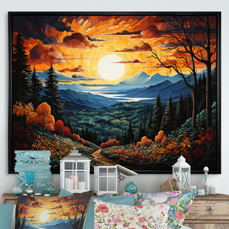 Berdi Forest Majestic Reverie Pointillism - impression, H 16 po x l 32 po, Cadre flottant noir