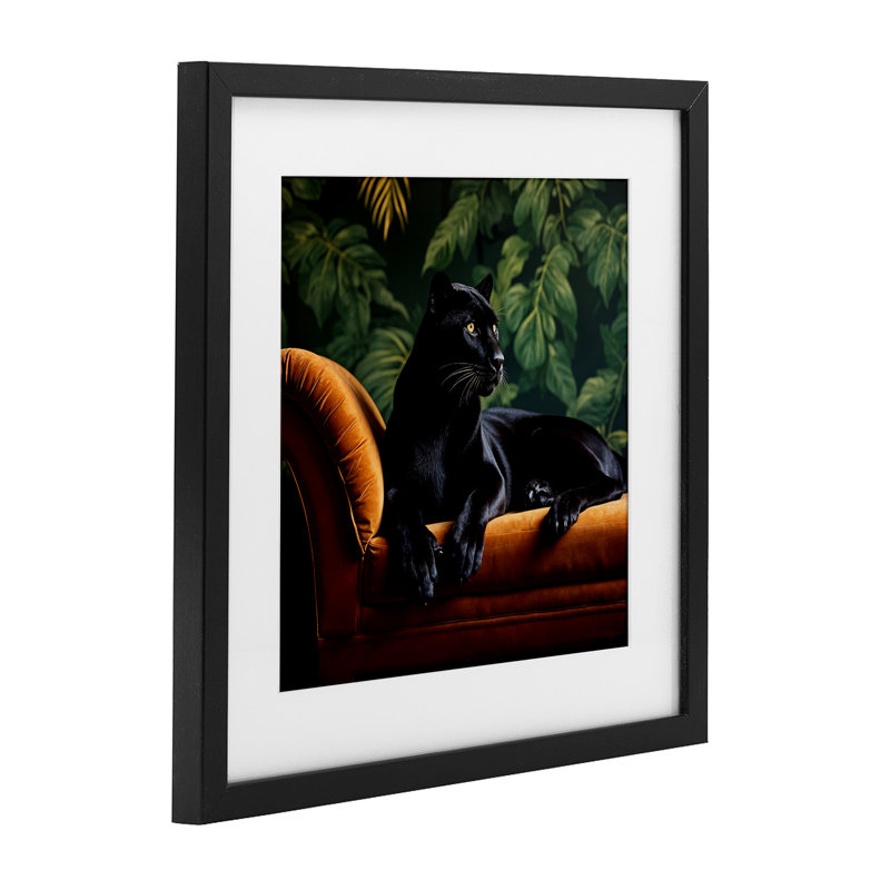 «Majestic Panther on Chaise», reproduction sous verre encadrée, H 13 po x l 13 po, Cadre noir minuit