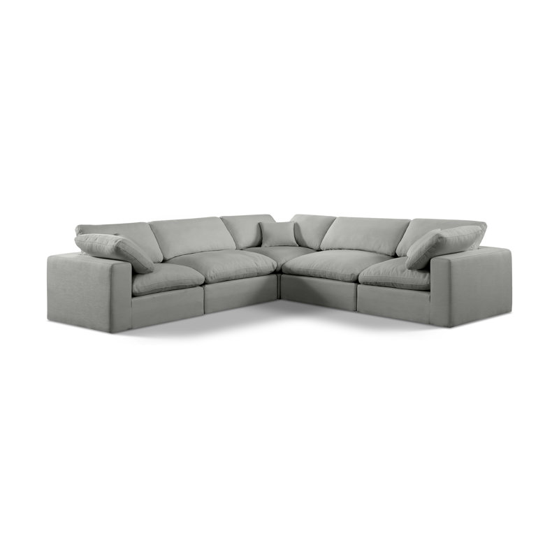 Hudhaifa Upholstered L-Shaped Sectional Reversible, Grey Linen Textured Fabric