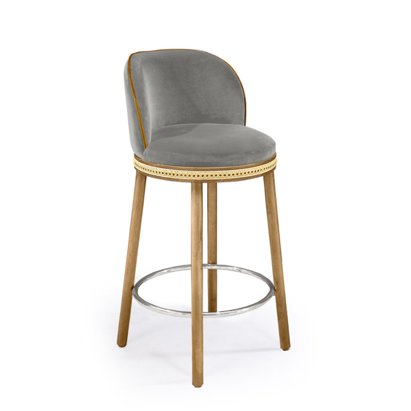 Alma Counter & Bar Stool, Fog, Counter Stool (27" Seat Height), Polished Nickel