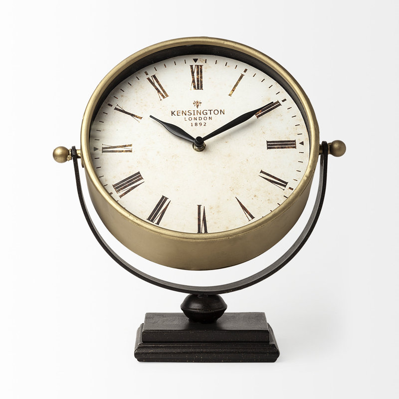 Roman Numeral Metal Quartz Movement / Crystal Tabletop Clock in Gold