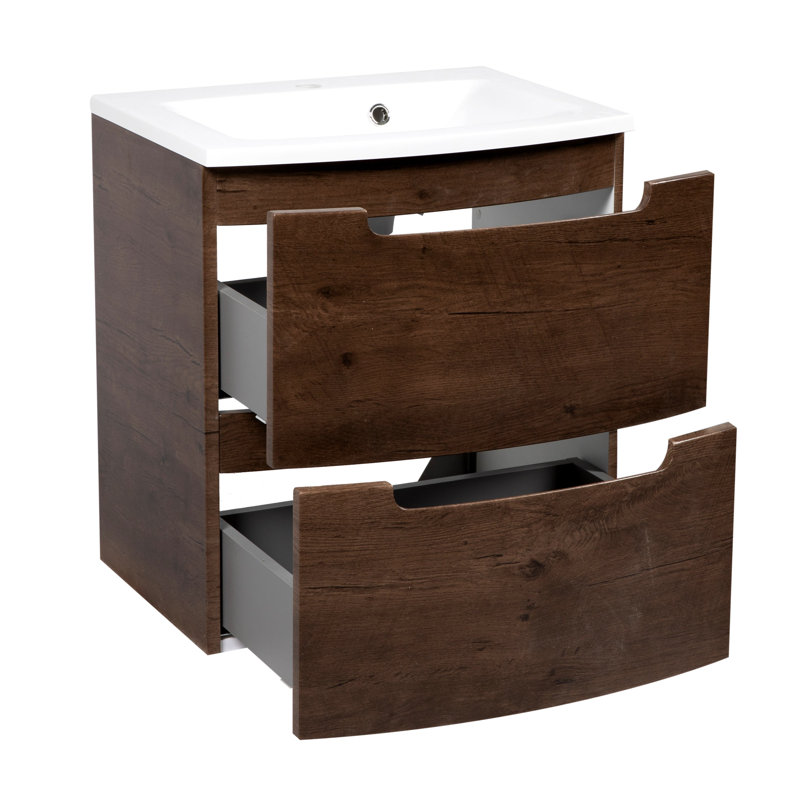 Kaeshon 31.3'' Single Bathroom Vanity with Acrylic Top with Mirror, Rosewood