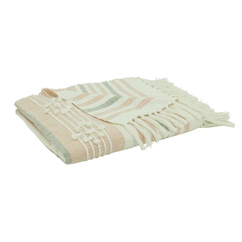 Pastel Striped Cotton Acrylic Throw Blanket with Tassels