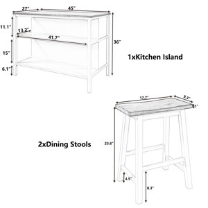 Rustic Solid Wood 45" Stationary Kitchen Island,Rubber Wood Butcher Block Dining Table Prep Table With 2 Open Shelves - Bed Bath & Beyond - 42001392