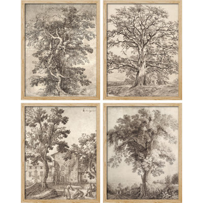 " Forest Tree Sketches Sepia Duotone " 4 - Pieces