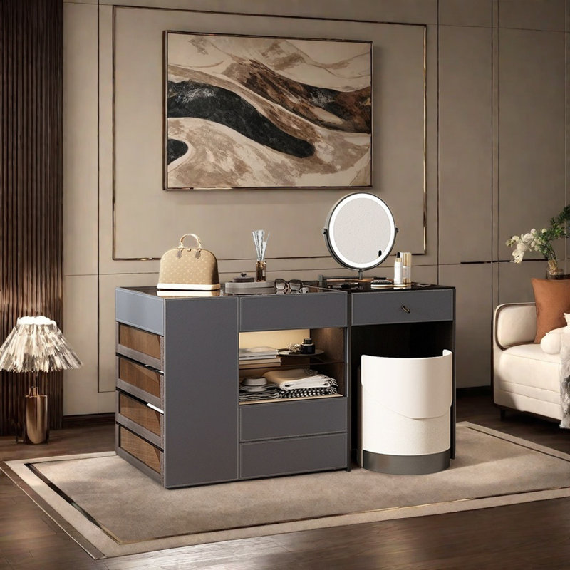 Modern Light Luxury Dressing Table, Dark Gray