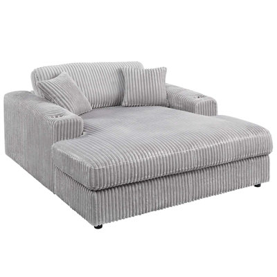 Chaise longue Hilde avec 2 coussins, velours côtelé gris clair
