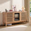 60" wood coffee bar sideboard with built-in beverage refrigerator, slatted doors, adjustable shelves, and storage for dining room, home bar, or office-122987836