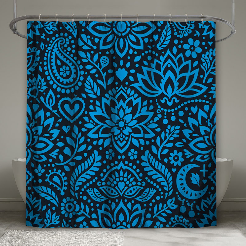 Rideaux de douche bleus à motif cachemire floral extra longs, L 70 po x H 72 po