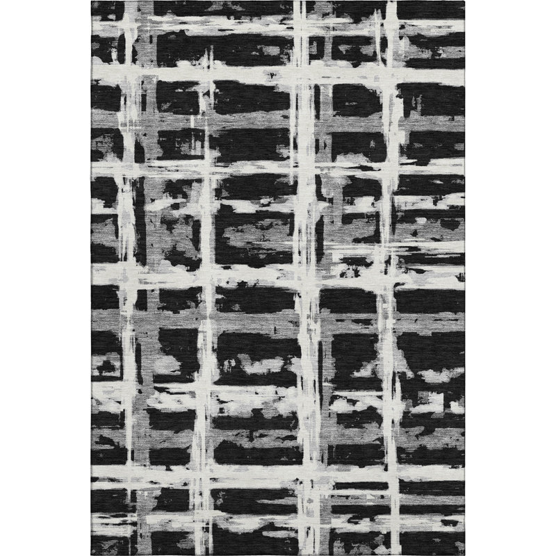 Premium Machine Washable Prisco Black Rug, Rectangle 2'6" x 3'10"