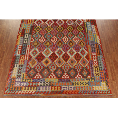 Tapis géométrique en laine Kilim 10 x 13