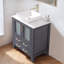 30" Modern Freestanding Dark Grey Bathroom Vanity With Ceramic Vessel Sink And Double Ribbed Glass Doors & 2 Storage Drawers-1409211445