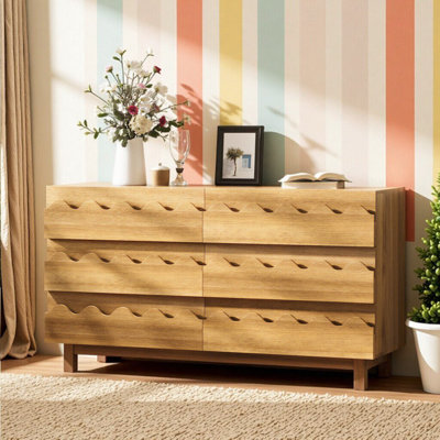 6-Drawer Wave Front Dresser With Solid Wood Legs, Storage Organizer For Bedroom & Living Room