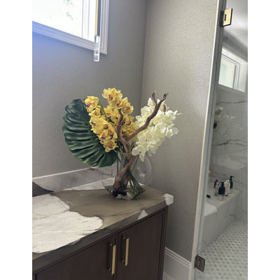 Moon Vase With Yellow Cymbidiums And White Vandas